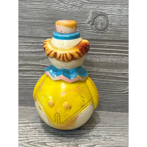 Vintage Yellow Clown Roly Poly Toy: Retro Nursery Jingle - Picture 3 of 6
